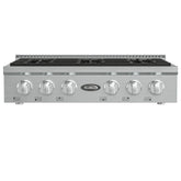 36 in Gas Range-Top with 6 Sealed Italian Burners and Stainless-Steel Stovetop Knobs.